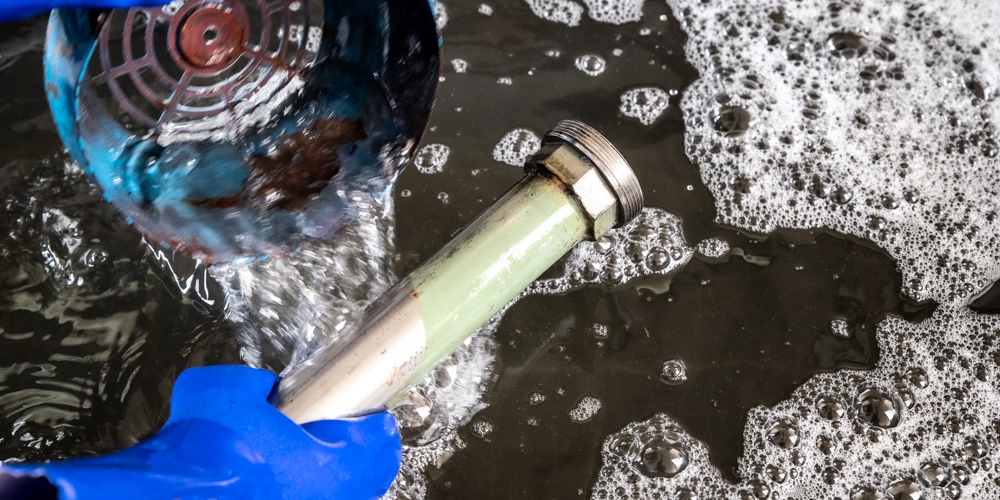 Parts being submerged in washing solution