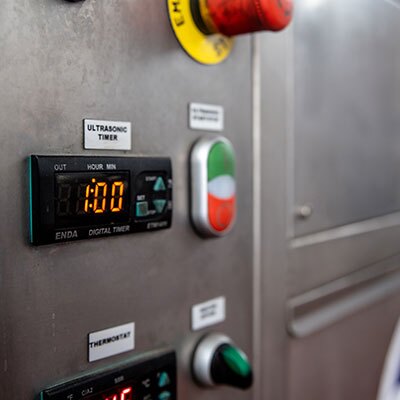 Close-up of Metalwash Ultrasonic cleaner timer