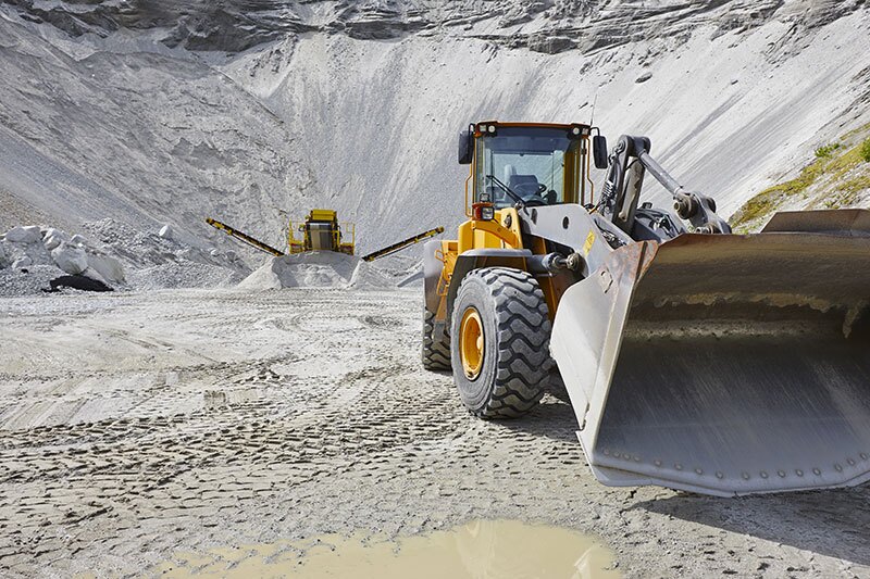 Heavy plant machinery in a quarry