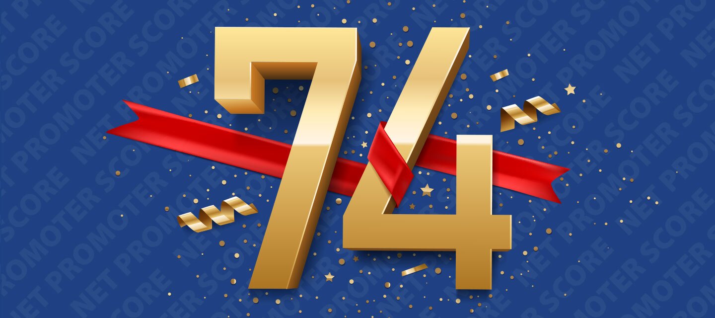 Gold number 74 Net Promoter Score