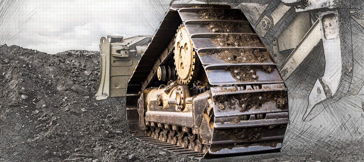 Close-up of tracks on heavy machinery