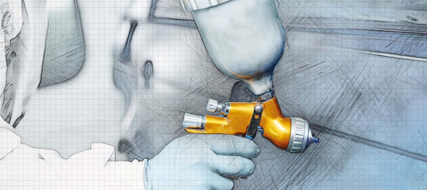 Spray gun in use