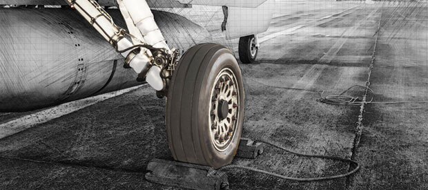 Tire of parked plane