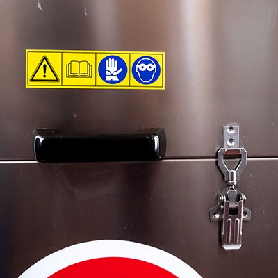 Safety notices on Metalwash Auto Aqueous parts cleaner