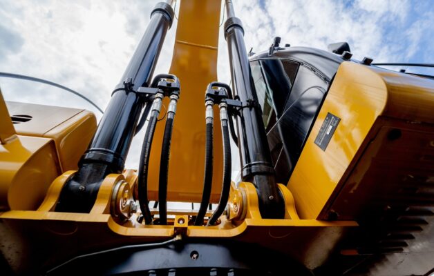 Heavy plant equipment close up of hydraulics